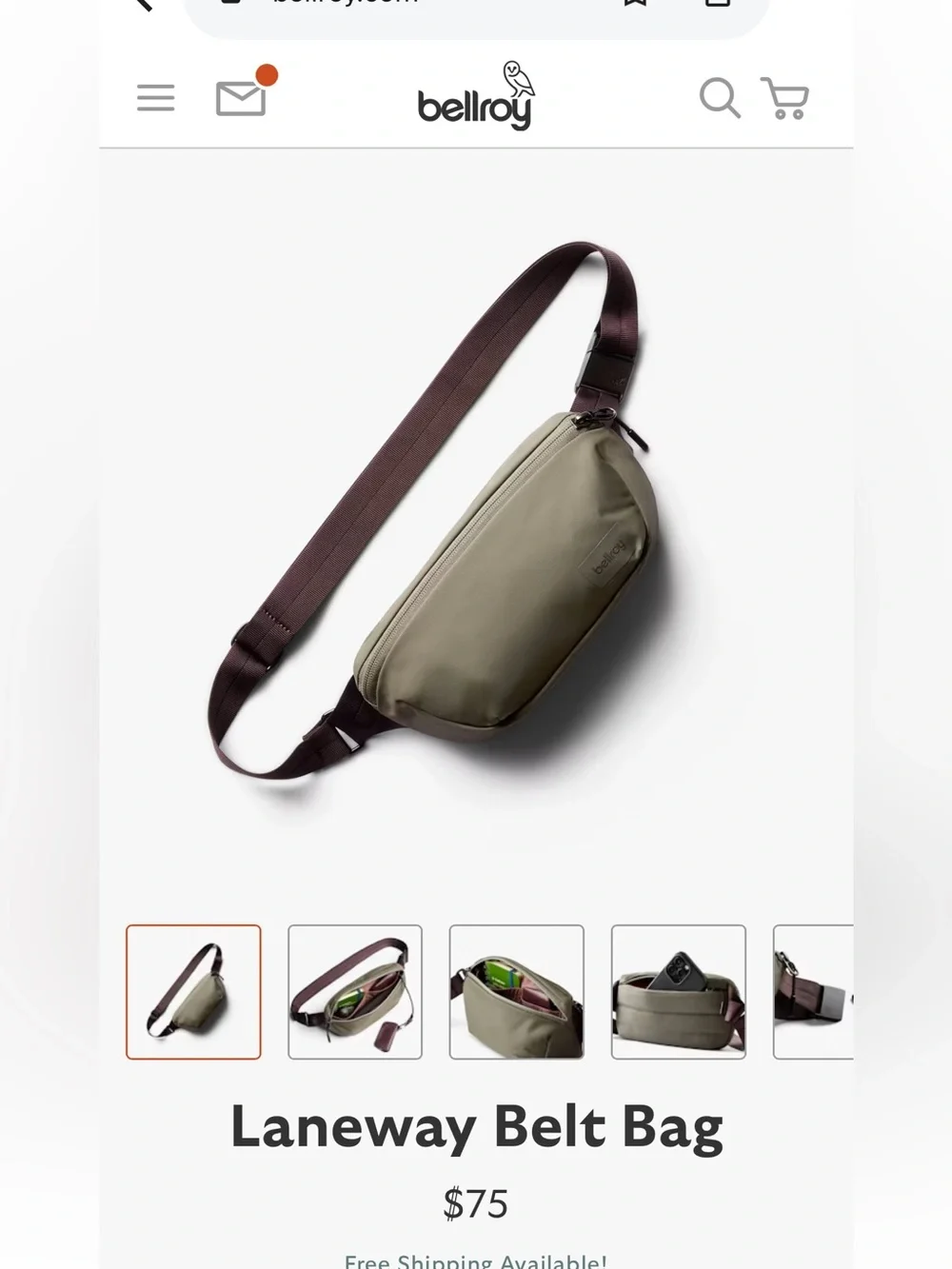 Bellroy Laneway Belt Bag - Sea Kelp - NWT